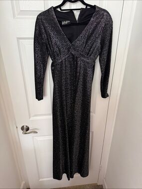 Vintage Kelly Arden Black Sparkle V-Neck Evening Dress